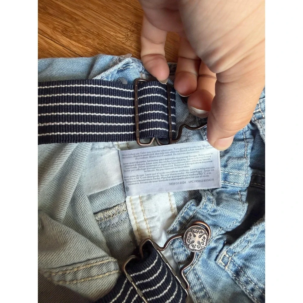 OshKosh B'gosh Farmhouse Retro Denim Shortalls Toddler 3T Blue Striped Straps